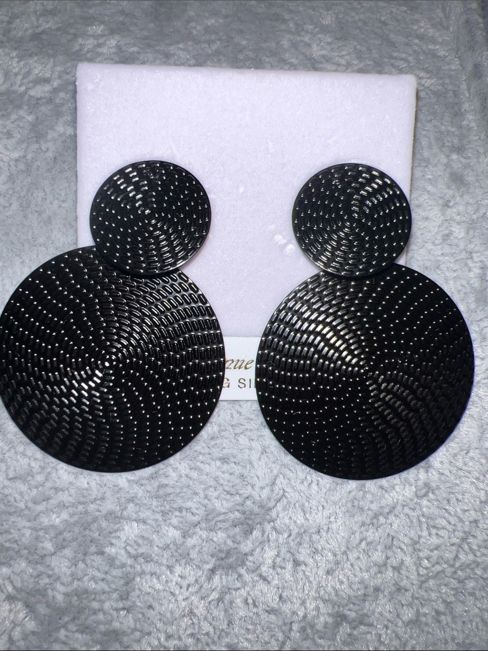 Textured Black Double Disc Drop Earrings